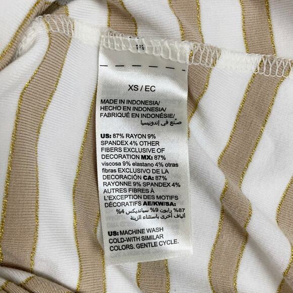 White House Black Market WHBM Tank Top Tan Cream Gold Stripe Lace Up Women's XS - Picture 6 of 6